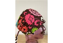 Kopfbedeckung, OP-Haube Modell Blumenprint zum Binden aus Baumwolle