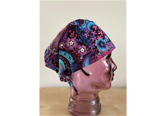 Kopfbedeckung, OP-Haube Modell Pinke Blume zum Binden aus Baumwolle