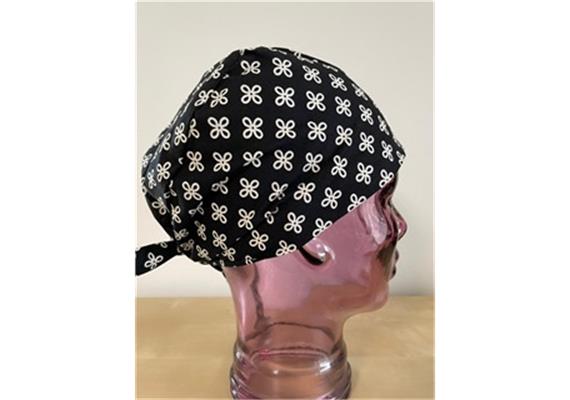 Kopfbedeckung, OP-Haube Modell schwarz-weiss zum Binden aus Baumwolle