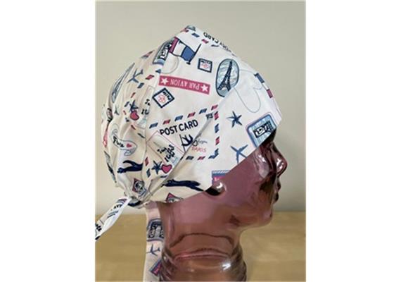 Kopfbedeckung, OP-Haube Modell Postkarte zum Binden aus Baumwolle